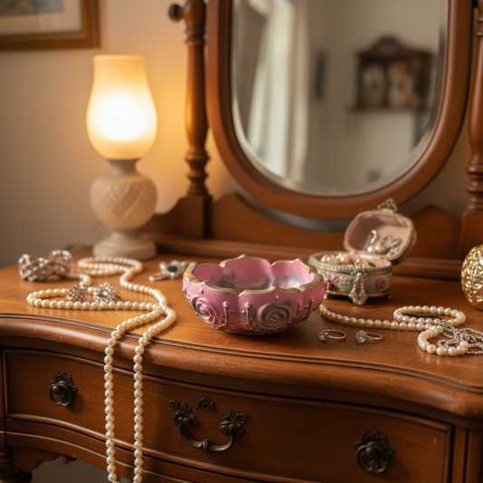 Pink Rose Bowl on Dressing Table